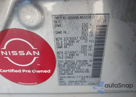 2019 Nissan Rogue Sv из США, поврежденный, VIN 5N1AT2MV5KC772195